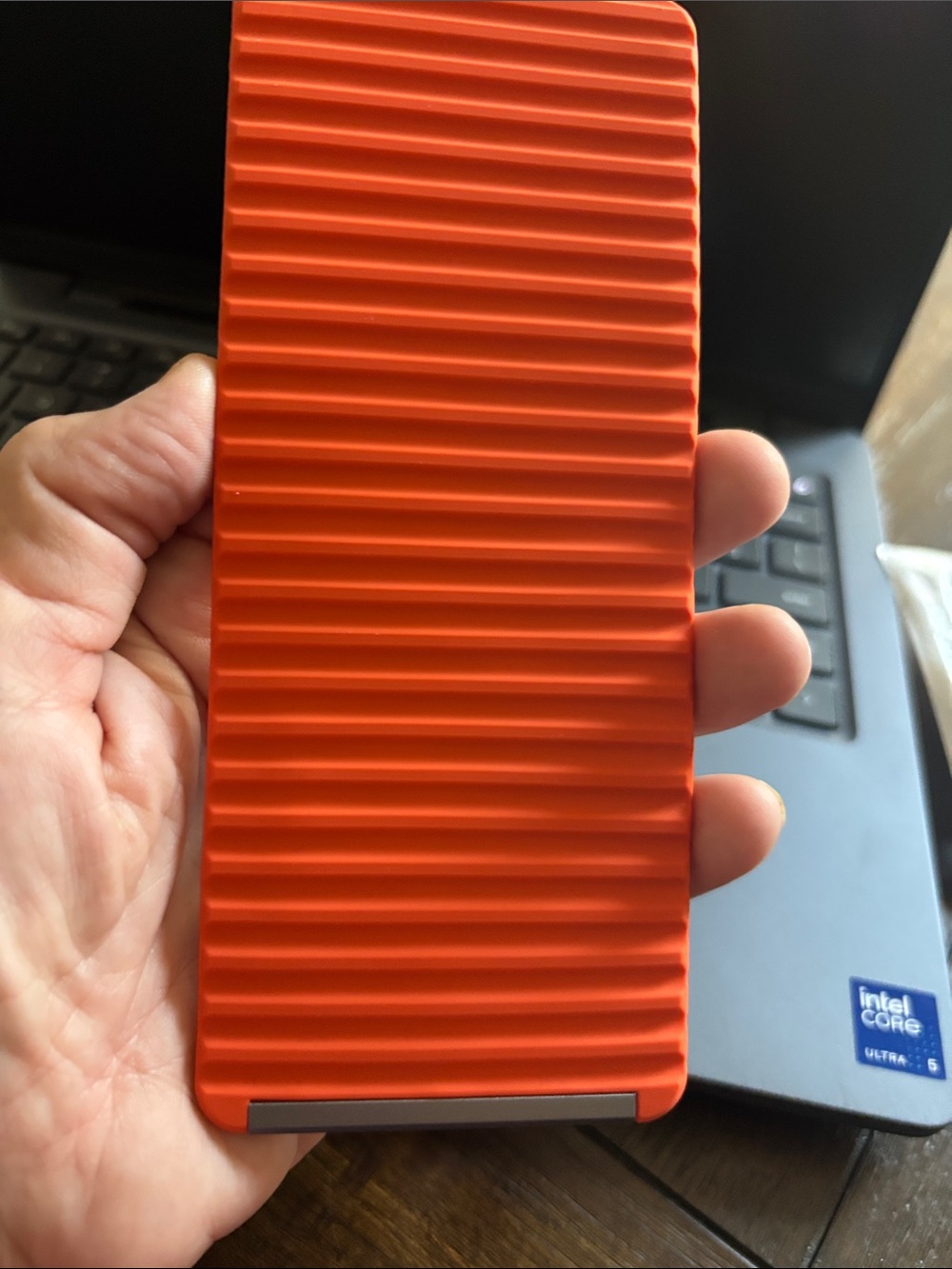 Orange Ribbed Phone silicone and alloy bendable phone stand
